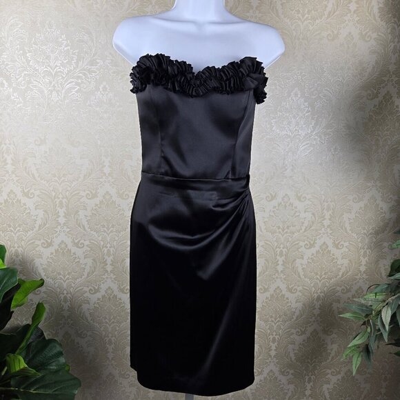 White House Black Market Dresses & Skirts - White House Black Market Size 2 Black Cocktail Dress Ruffle Sweetheart Neck